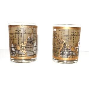 Cera 22K Gold Vintage Mid Century Modern World Maps On the Rocks/Old Fashion